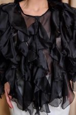 Πουκάμισο σατινέ με βολάν μαύρο - Image 7
