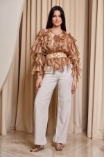 Πουκάμισο σατινέ με βολάν bronze - Image 2