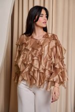 Πουκάμισο σατινέ με βολάν bronze - Image 4