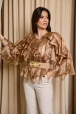 Πουκάμισο σατινέ με βολάν bronze - Image 5