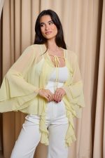 Πουκάμισο see through με βολάν και καμπάνα μανίκι κίτρινο - Image 2