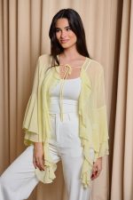 Πουκάμισο see through με βολάν και καμπάνα μανίκι κίτρινο - Image 5