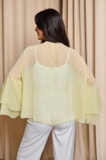 Πουκάμισο see through με βολάν και καμπάνα μανίκι κίτρινο - Image 6