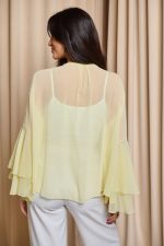 Πουκάμισο see through με βολάν και καμπάνα μανίκι κίτρινο - Image 7