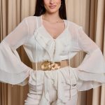 Πουκάμισο see through με βολάν και καμπάνα μανίκι μπεζ