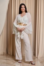 Πουκάμισο see through με βολάν και καμπάνα μανίκι μπεζ - Image 3