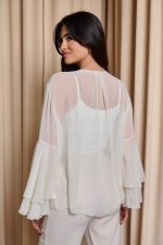 Πουκάμισο see through με βολάν και καμπάνα μανίκι μπεζ - Image 5