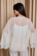 Πουκάμισο see through με βολάν και καμπάνα μανίκι μπεζ - Image 6