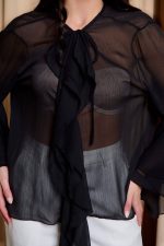 Πουκάμισο see through με βολάν και καμπάνα μανίκι μαύρο - Image 6