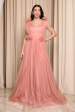 Φόρεμα maxi τούλινο με 3D λεπτομέρειες και στρας κοραλί - Image 2