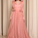 Φόρεμα maxi τούλινο με 3D λεπτομέρειες και στρας κοραλί