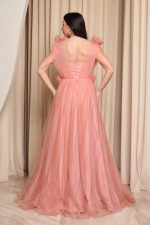 Φόρεμα maxi τούλινο με 3D λεπτομέρειες και στρας κοραλί - Image 5