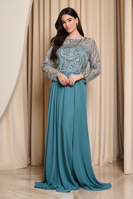 Φόρεμα maxi με διακοσμημένο μπούστο μέντα