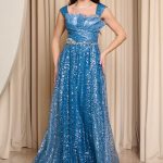 Φόρεμα maxi με πιέτες και τρισδιάστατο γκλίτερ indigo