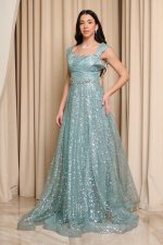 Φόρεμα maxi με πιέτες και τρισδιάστατο γκλίτερ μέντα - Image 3