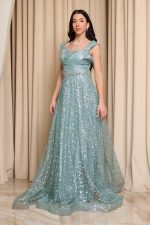 Φόρεμα maxi με πιέτες και τρισδιάστατο γκλίτερ μέντα - Image 4