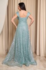 Φόρεμα maxi με πιέτες και τρισδιάστατο γκλίτερ μέντα - Image 5