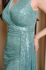 Φόρεμα maxi με κρουαζέ μπούστο και παγιέτες μέντα - Image 7