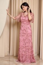 Φόρεμα maxi με κεντήματα και παγιέτες ροζ - Image 3