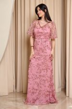 Φόρεμα maxi με κεντήματα και παγιέτες ροζ - Image 4