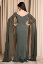 Φόρεμα maxi με πέτρες και ντραπέ λεπτομέρεια λαδί - Image 6