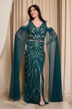 Φόρεμα maxi με πέτρες και χάντρες κυπαρισσί - Image 2