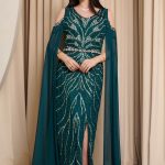 Φόρεμα maxi με πέτρες και χάντρες κυπαρισσί