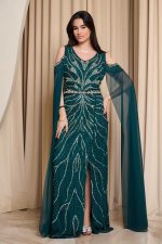 Φόρεμα maxi με πέτρες και χάντρες κυπαρισσί - Image 3