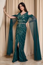 Φόρεμα maxi με πέτρες και χάντρες κυπαρισσί - Image 4