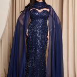 Φόρεμα maxi με αποσπώμενη κάπα midnight blue