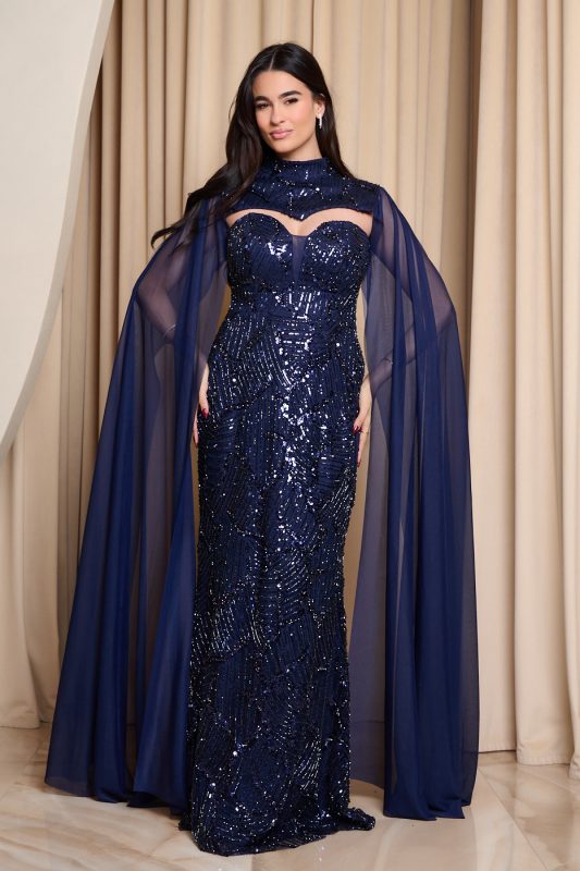 Φόρεμα maxi με αποσπώμενη κάπα midnight blue