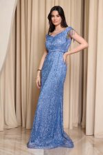 Φόρεμα maxi με τρισδιάστατη παγιέτα dusty blue - Image 3