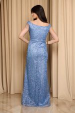 Φόρεμα maxi με τρισδιάστατη παγιέτα dusty blue - Image 5