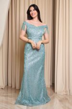 Φόρεμα maxi με τρισδιάστατη παγιέτα και χάντρες μέντα - Image 2