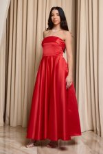 Φόρεμα midi στράπλες κόκκινο - Image 4