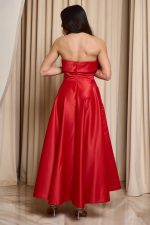 Φόρεμα midi στράπλες κόκκινο - Image 5