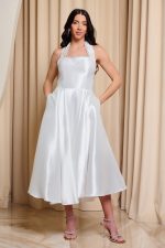 Φόρεμα midi με δέσιμο στο λαιμό και στρας άσπρο - Image 3