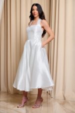 Φόρεμα midi με δέσιμο στο λαιμό και στρας άσπρο - Image 4