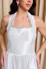 Φόρεμα midi με δέσιμο στο λαιμό και στρας άσπρο - Image 6