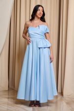 Φόρεμα midi στράπλες με σχέδιο φιόγκο baby blue - Image 2