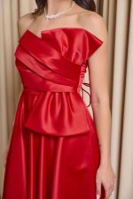 Φόρεμα midi στράπλες με σχέδιο φιόγκο κόκκινο - Image 6