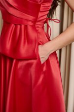 Φόρεμα midi στράπλες με σχέδιο φιόγκο κόκκινο - Image 7