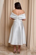 Φόρεμα midi off shoulder με διακοσμητικές πέτρες άσπρο - Image 5