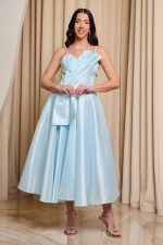 Φόρεμα midi γυαλιστερή οργάντζα baby blue - Image 2