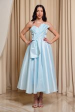 Φόρεμα midi γυαλιστερή οργάντζα baby blue