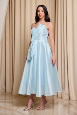 Φόρεμα midi γυαλιστερή οργάντζα baby blue - Image 3