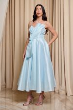 Φόρεμα midi γυαλιστερή οργάντζα baby blue - Image 4