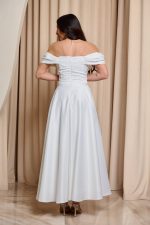 Φόρεμα midi off shoulder με ντραπέ μπούστο άσπρο - Image 5