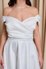 Φόρεμα midi off shoulder με ντραπέ μπούστο άσπρο - Image 6