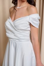 Φόρεμα midi off shoulder με ντραπέ μπούστο άσπρο - Image 7